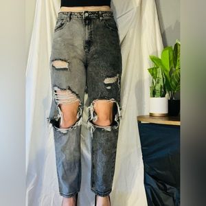 SHEIN Ripped High Rise Half Black Half Grey Jeans